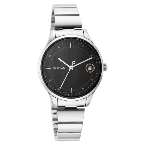 Titan 2649SM01 Workwear Black Dial Women Watch With Stainless Steel Strap