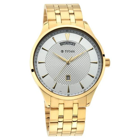 Titan 90127YM01 Quartz Analog with Day and Date White Dial Stainless Steel Strap Watch for Men