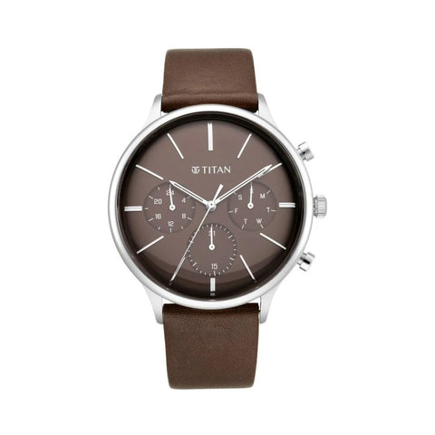 Titan 90134SL02 Quartz Multifunction Brown Dial Leather Strap Watch for Men