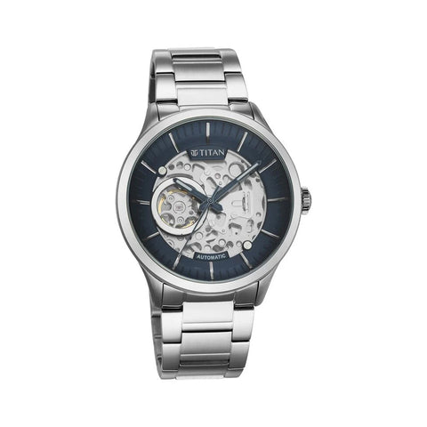 Titan 90140SM01 Metal Mechanicals Blue Dial Automatic Stainless Steel Strap watch for Men