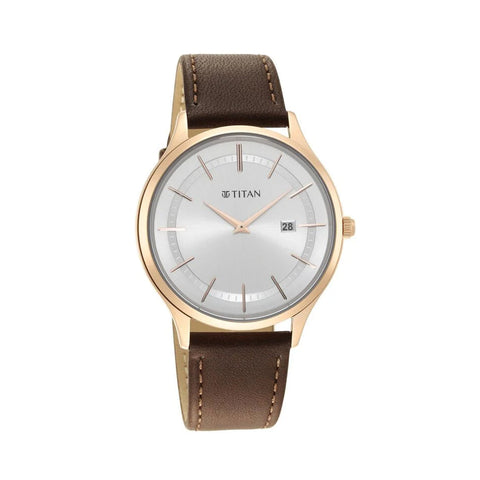 Titan 90142WL01 Classique Slimline Silver Dial Analog with Date Leather Strap watch for Men