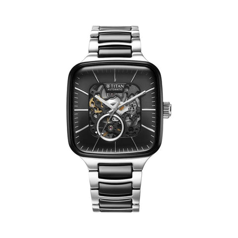 Titan 90175KD01 Ceramic Fusion Skeleton Automatic Rich Black Dial Steel & Ceramic Strap Watch For Men