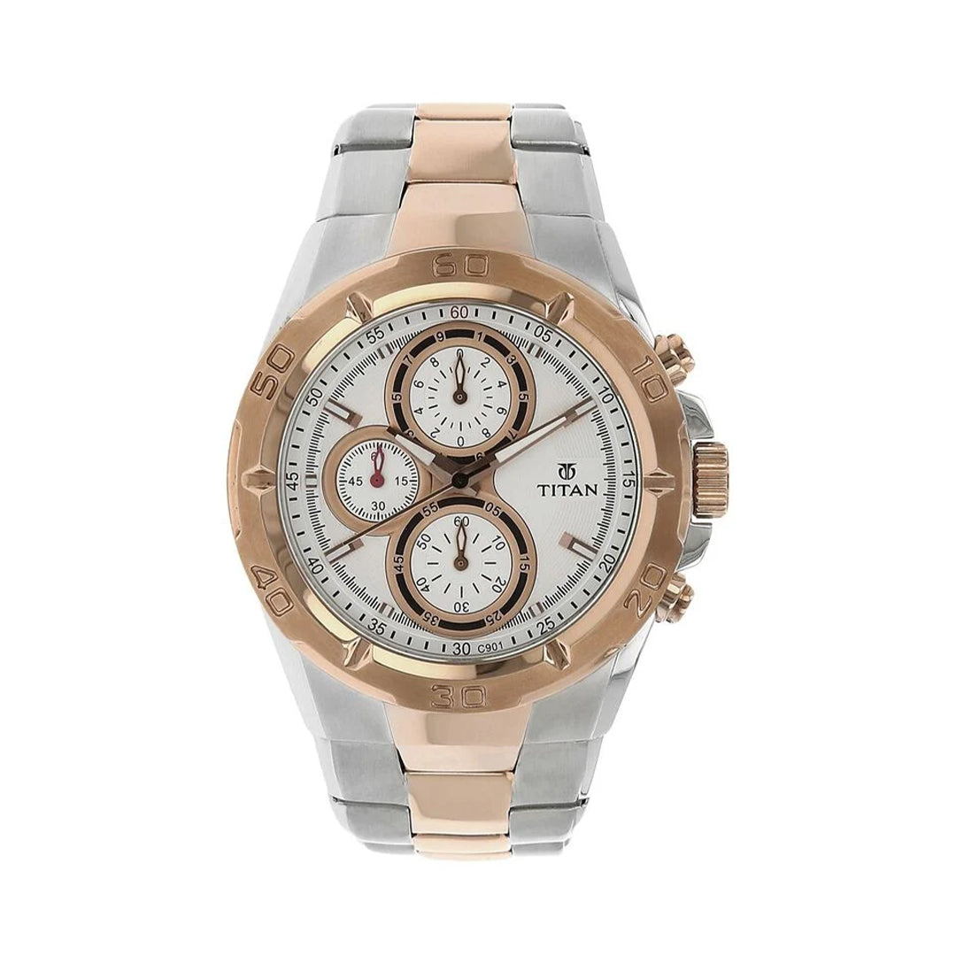 Titan 9308KM01 Regallia Rose Gold Chronograph Stainless Steel Strap Watch for Men