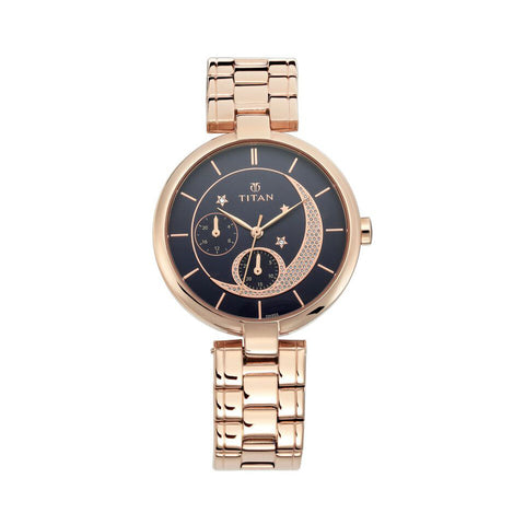 Titan 95086WM01 Stellar Quartz Multifunction Black Dial Stainless Steel Strap Watch for Women