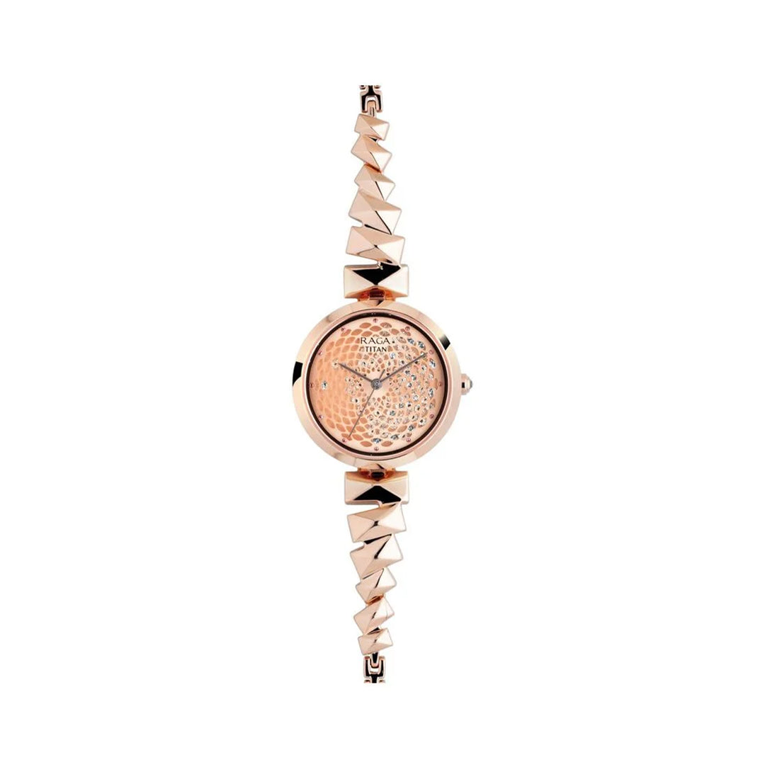 Titan 95121WM01 Raga Facets Rose Gold Dial Women Watch With Stainless Steel Strap
