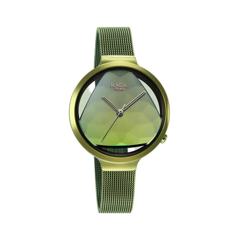 Titan 95134QM01 Raga Moments of Joy Green Dial Analog Stainless Steel Strap Watch for Women
