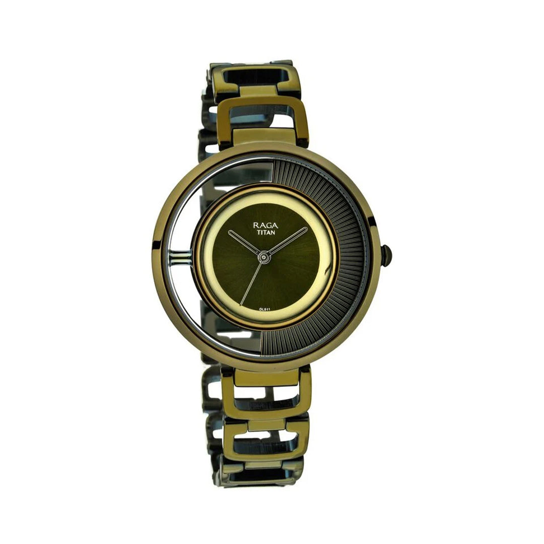 Titan 95140QM01 Raga Moments Of Joy Green Dial Women Watch With Metal Strap