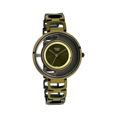 Titan 95140QM01 Raga Moments Of Joy Green Dial Women Watch With Metal Strap
