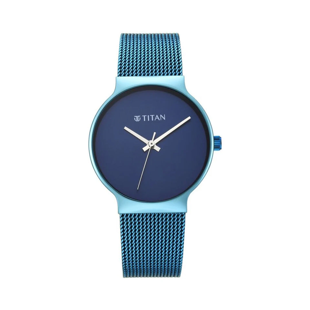 Titan 95141QM01 Slimline Blue Dial Analog Metal Strap watch for Women