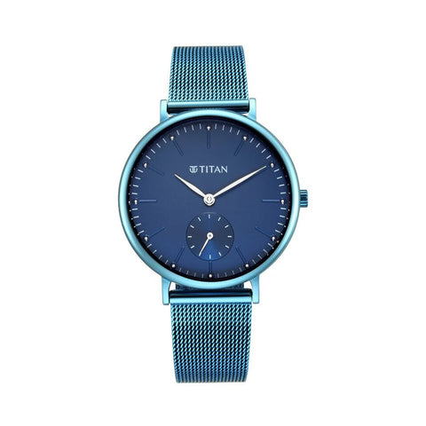 Titan 95142QM01 Slimline Blue Dial Analog Stainless Steel Strap watch for Women