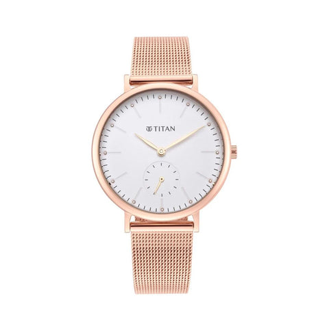 Titan 95142WM01 Slimline White Dial Analog with Date Stainless Steel Strap watch for Women