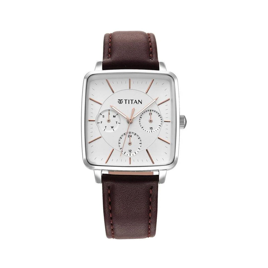 Titan 95176SL01 Avant Garde Silver Dial Quartz Multifunction Leather Strap Watch for Women