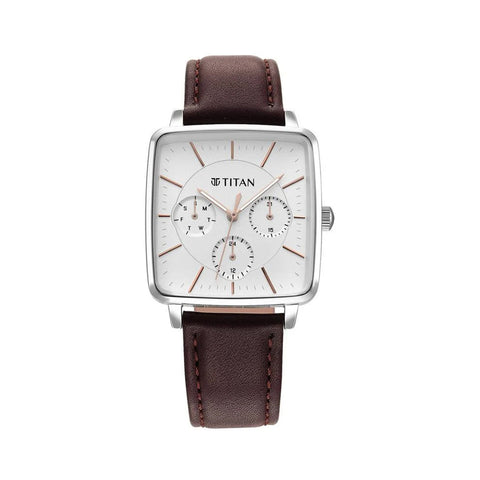Titan 95176SL01 Avant Garde Silver Dial Quartz Multifunction Leather Strap Watch for Women