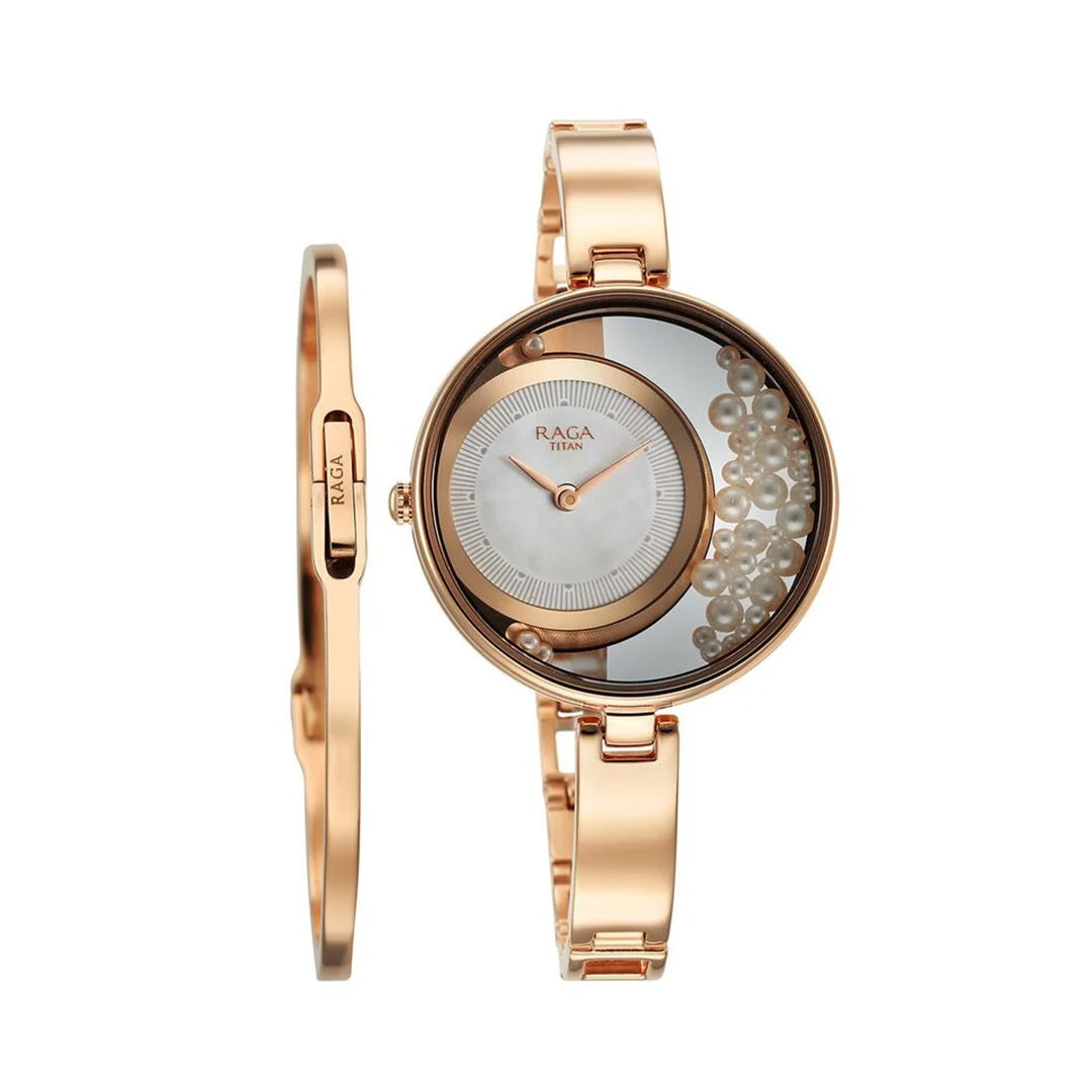 Titan 95224WM01 Raga Power Pearls Quartz Analog White Dial with loose pearls Metal Strap Watch for Women