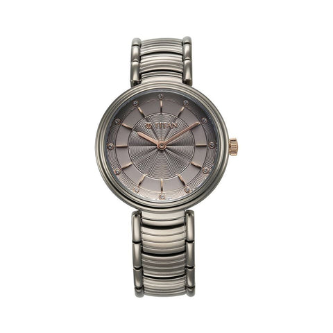 Titan 95240KM01 Aura Quartz Analog Titanium Dial With Titanium Stainless Steel Strap Watch for Women