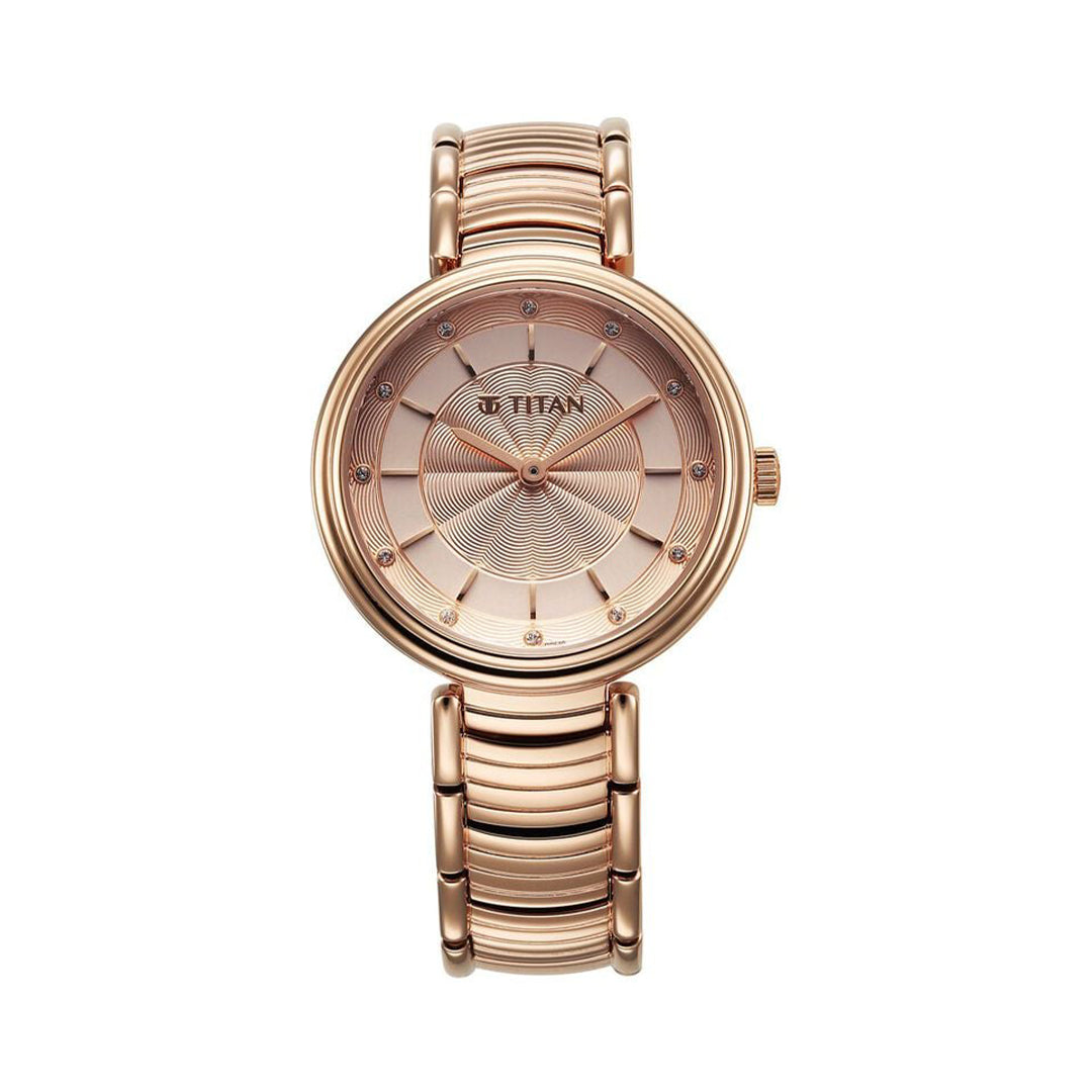 Titan 95240WM01 Aura Quartz Analog Rose Gold Dial Rose Gold Stainless Steel Strap Watch for Women