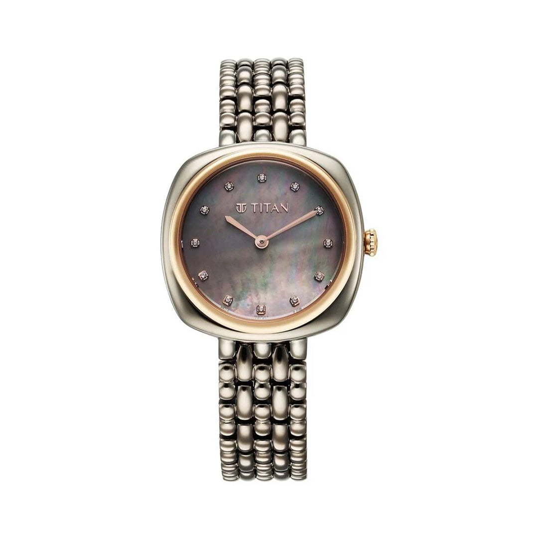 Titan 95241KM02 Aura Quartz Analog Titanium Mother of Pearl Dial Titanium Stainless Steel Strap Watch for Women