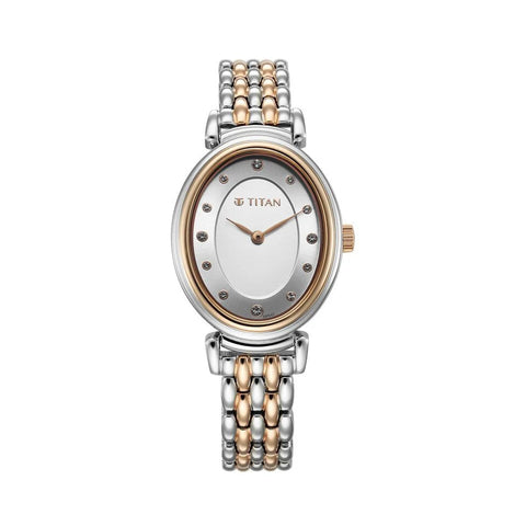Titan 95242KM01 Aura Quartz Analog Silver Dial With Two Toned Stainless Steel Strap Watch For Women