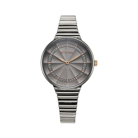 Titan 95245KM02 Aura Quartz Analog Grey Dial Stainless Steel Strap Watch for Women