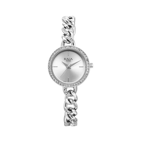Titan 95288SM01 Raga Showstopper Quartz Analog Silver Dial Metal Strap Watch for Women
