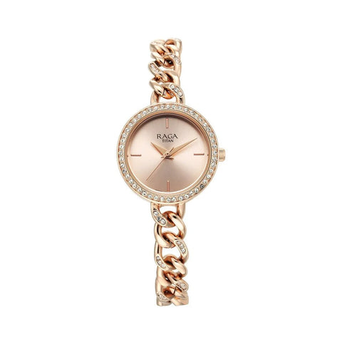 Titan 95288WM01 Raga Showstopper Quartz Analog Rose Gold Dial Metal Strap Watch for Women