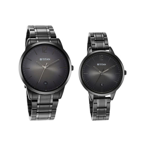 Titan Bandhan Anthracite Dial Analog with Date Stainless Steel Strap Watch for Couple 18062617NM01