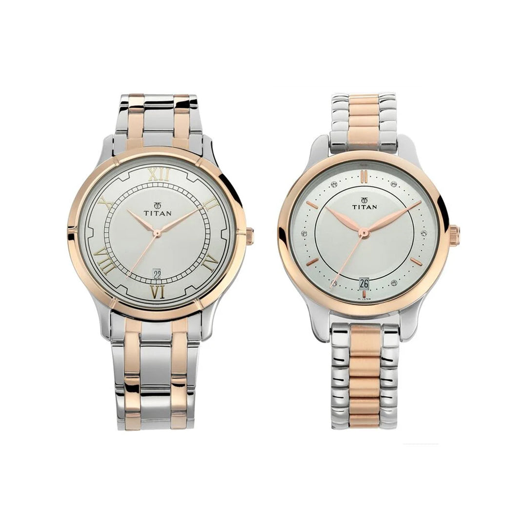 Titan Bandhan Quartz Analog with Date Silver Dial Stainless Steel Strap Watch for Couple 17752481KM01
