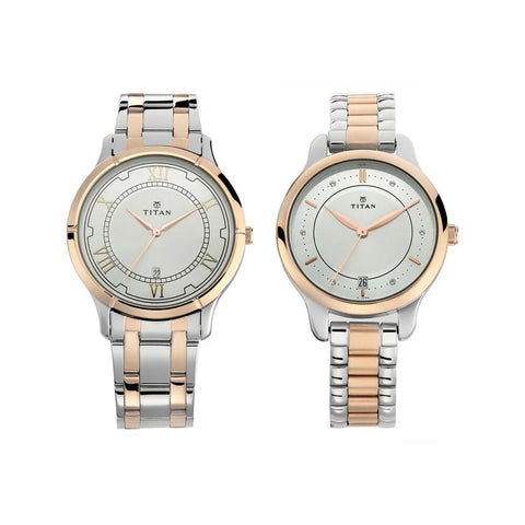 Titan Bandhan Quartz Analog with Date Silver Dial Stainless Steel Strap Watch for Couple 17752481KM01