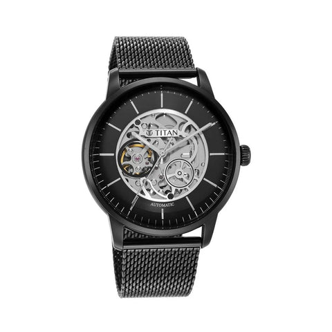 Titan Mechanical Black Dial Automatic watch for Men with Stainless Steel Strap 90110NM01