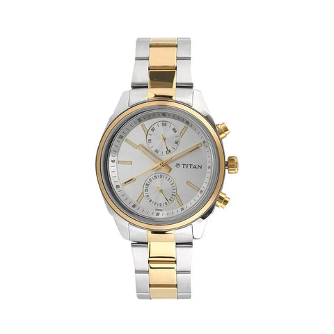 Titan 1733BM01 Men's Metropolitan Luxe Multifunction Silver Dial with Two-Tone Stainless Steel Bracelet Watch