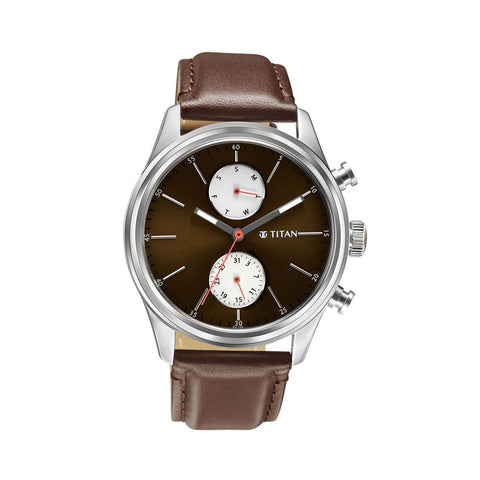 Titan Quartz Analog Leather Strap Watch for Men 1805SL08