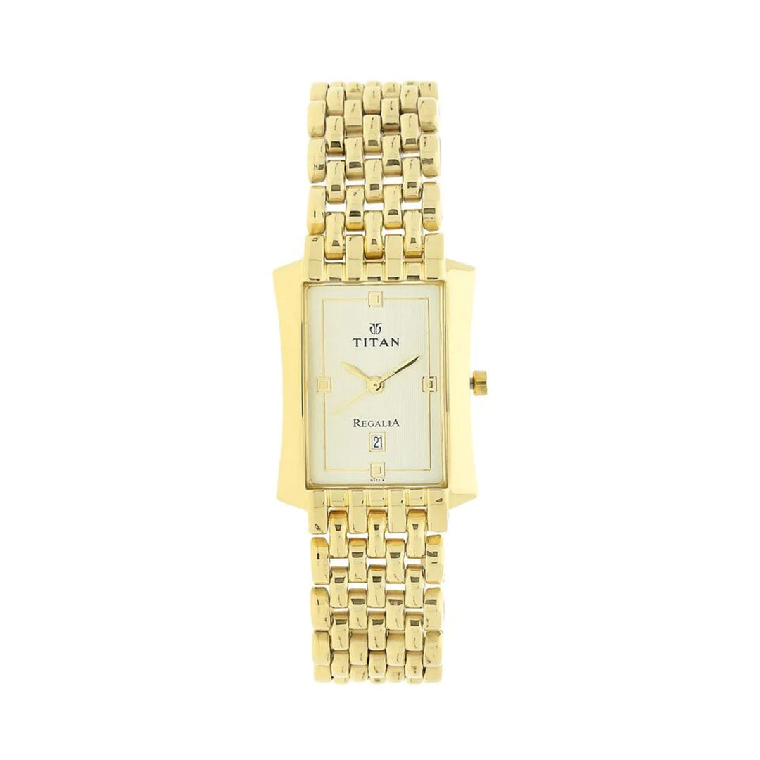 Titan 1927YM05 Quartz Analog with Date White Dial Stainless Steel Strap Watch for Men