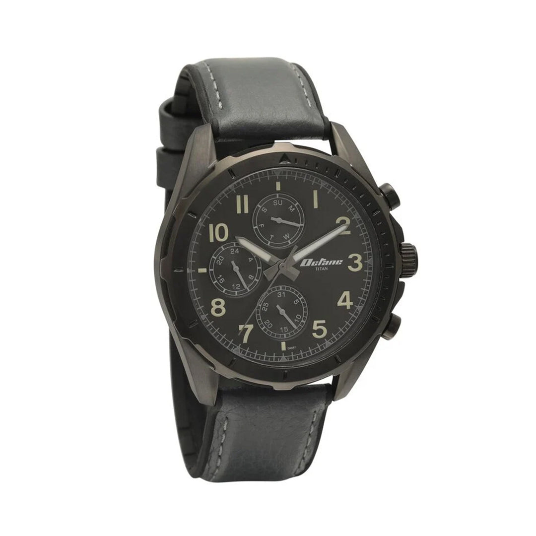 Titan Quartz Multifunction Black Dial with Silicone & Leather Strap watch for Men 90122QP01
