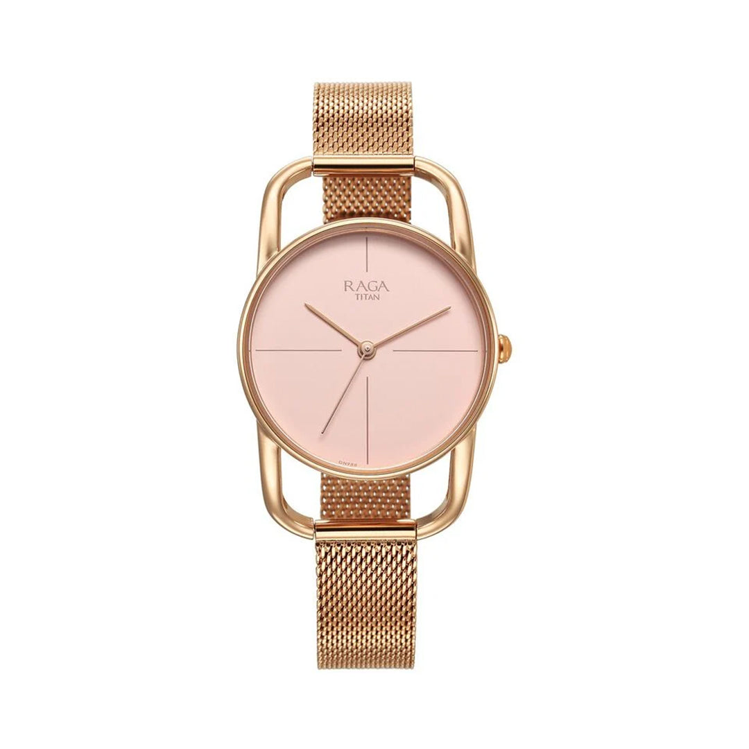 Titan Raga Chic Quartz Analog Pink Dial Metal Strap Watch for Women 2696WM01