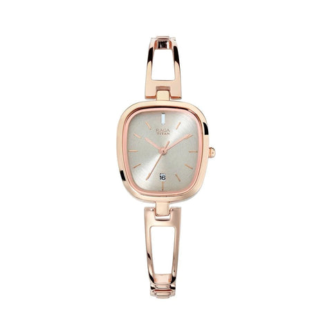 Titan Raga Viva Grey Dial Analog with Date Rose Gold Metal Strap watch for Women 2604WM01