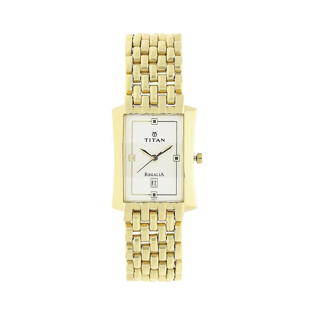 Titan 1927YM04 Rectangle White Dial Analog with Date Stainless Steel Strap Watch for Men