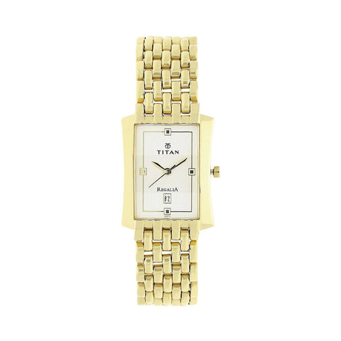 Titan 1927YM04 Rectangle White Dial Analog with Date Stainless Steel Strap Watch for Men
