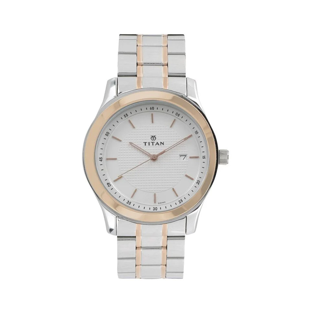 Titan 1627KM01 Regalia Baron White Dial Analog with Date Stainless Steel Strap Watch for Men