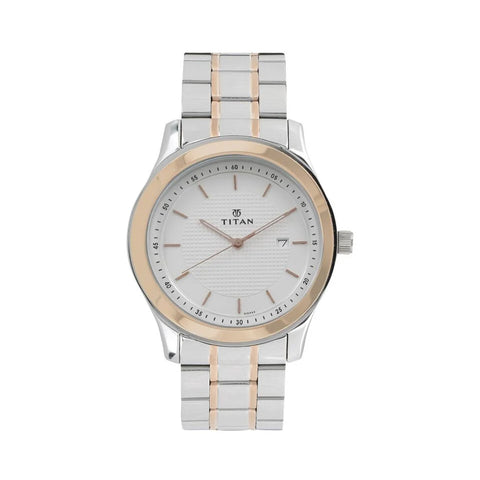 Titan 1627KM01 Regalia Baron White Dial Analog with Date Stainless Steel Strap Watch for Men