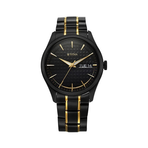 Titan Regalia Opulent Quartz Analog with Day and Date Black Dial Two Toned Stainless Steel Strap Watch for Men 1805KM10