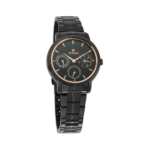 Titan 2589NM01 Workwear Black Dial Women Watch With Stainless Steel Strap