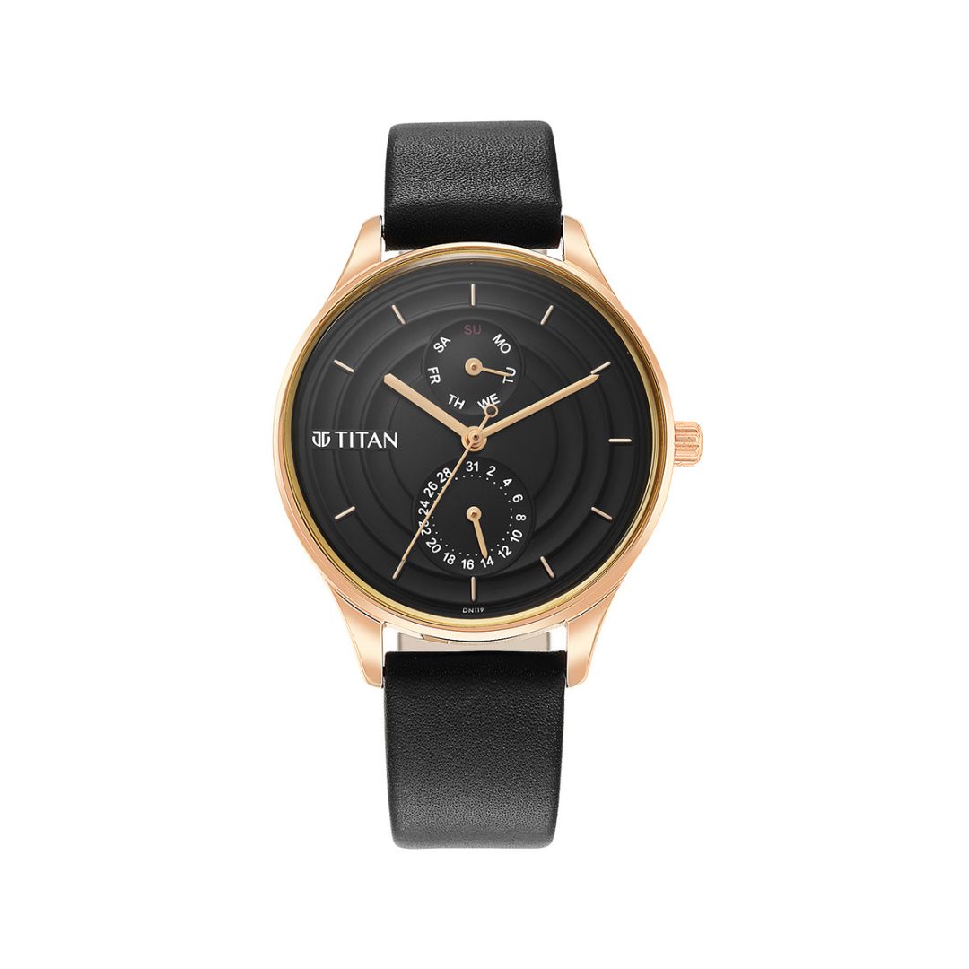 TITAN 2670WL07 Neo Workdays Black Dial Quartz Multifunction Leather Strap watch for Women